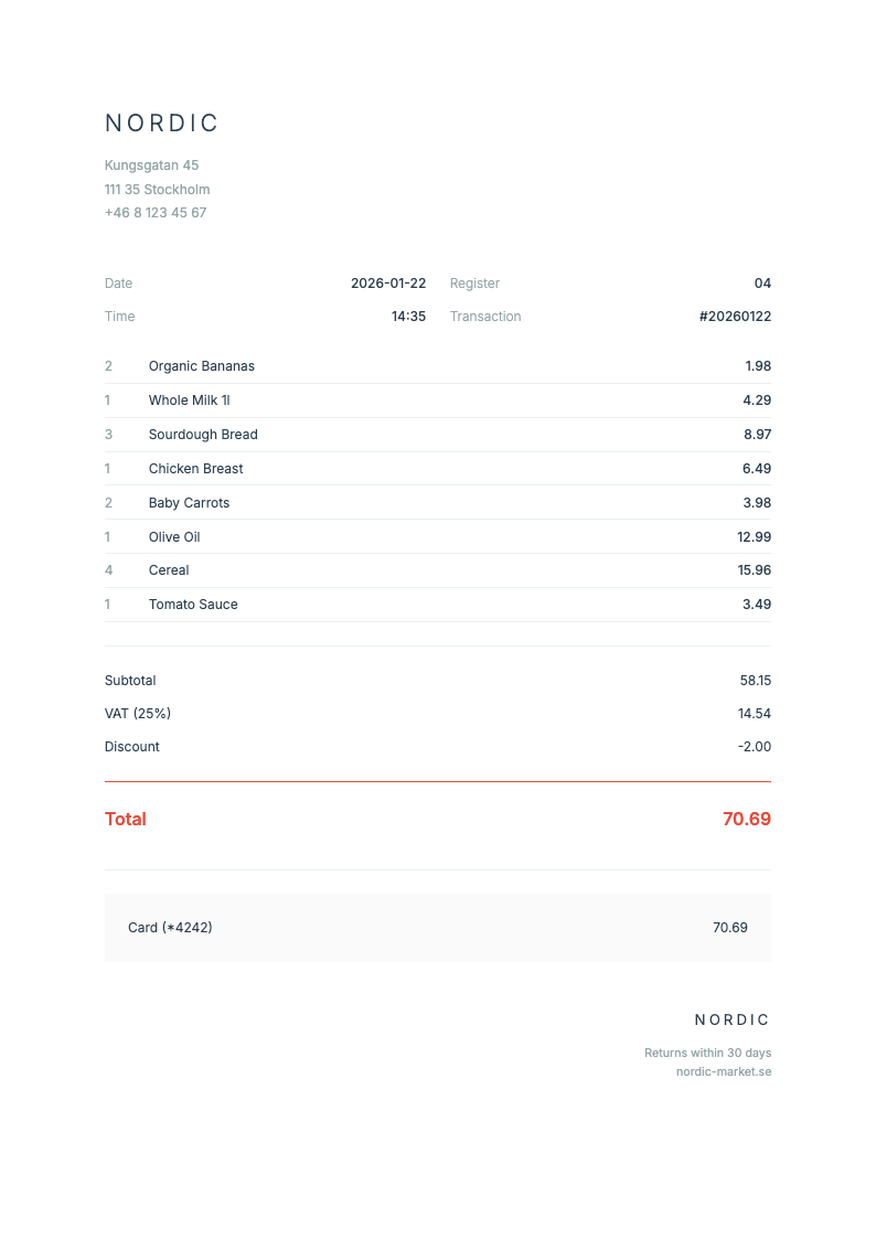 Nordic minimal receipt